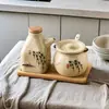 Pote de Cerâmica Vintage Resistente a Altas Temperaturas, Garrafa para Temperos, Sal, Caixa de Temperos para Cozinha, Recipiente Doméstico de Cerâmica para Banha, Óleo, Pimentas