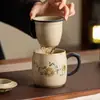 Caneca Cerâmica Vermelha Flint Azul e Branca Separação de Chá Xícara com Infusor de Chá Copo de Água com Tampa Grande Capacidade Copo de Escritório Embalagem em Caixa de Presente