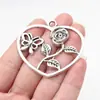 Colgante de Joyería de Plata Antigua de 52X46mm 10.1g Colgante Hecho a Mano DIY de Mariposa Flor Corazón