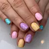 Uñas ponibles de comercio exterior europeo y americano con diseño de ola de arcoíris, simples, dulces, delicadas, parches de uñas de forma cuadrada corta, uñas postizas