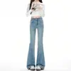 Jeans acampanados para mujer con pedrería de cielo estrellado azul claro, nuevos para otoño 2026, de talle alto, adelgazantes, corte bootcut A13518