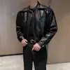 Street Retro Perritos Atractivo Chaqueta Corta de Cuero para Hombres y Mujeres Primavera y Otoño Sentido de Alta Gama Holgada Motocicleta Cuello Vertical Chaqueta de Cuero Tendencia