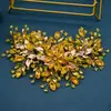 Accesorios para Vestido de Novia Transfronterizos Hoja Dorada con Pedrería Corona de Cristal para el Cabello Accesorios para el Cabello para Bodas, Actuaciones, Fiestas Dz274