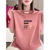 Camiseta de Manga Corta para Mujer de Comercio Exterior Transfronterizo, Estilo Nuevo, Corte Holgado, Adelgazante, Top con Estampado de Letras, Rejuvenecedor, Casual y Versátil