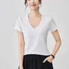 Nuevo Estilo de Verano 100 Piezas Manga Corta Cuello en V Versátil Color Sólido Suave Superior Estilo Coreano Simple Agradable a la Piel Ajustado Manga Corta Ropa para Mujer