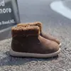 Botines Cortos de Peluche para Niños Otoño Invierno Zapatos de Algodón Cálidos para Niñas Botas de Cuero Escarchado Retro para Niños Botas de Nieve de Suela Suave para Bebé