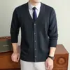 Cardigan de Tricô Casual com Gola V de Botão Único para Homem, Suéter Jaqueta Versátil de Cor Sólida com Manga Longa