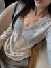 Yolo Shop Suéter de Punto Elegante de Alpaca Gris de Alta Proporción con Cuello en V Versátil, Top Delgado para Usar Debajo