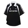 Camisa Polo Desconstruída de Manga Curta com Meio Zíper para Homens, Camiseta Estilosa e Descolada no Estilo Jersey, Estilo Americano High Street, Manga Curta de Verão