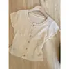 Cardigã de Tricô com Renda Estilo Francês Chique, Camiseta de Manga Curta para Mulheres, Estilo Minimalista Intelectual de Verão, Top Fino Único e Bonito