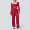 Conjunto de Yoga Ajustado de Secado Rápido con Sensación de Segunda Piel, Diseño Falso de Dos Piezas, Copas Incorporadas, Set de Running y Fitness de Manga Larga con Cordón y Pierna Ancha para Mujer