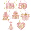 Suministros para fiesta temática de oro rosa para cumpleaños y aniversarios transfronterizos, decoraciones colgantes de espiral de edad, decoraciones y arreglos para fiestas