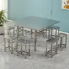 Mesa e cadeira de fast food 6 pessoas mesa e cadeira de refeitório banqueta suspensa de aço inoxidável mesa de jantar combinação de mesa e cadeira para refeitório escolar de empresa