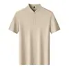 Camisa Polo de Manga Corta con Cuello Alto para Hombre de 220g, Casual de Verano, Antibacteriana, Color Sólido, Cuello Henley, Lujo Ligero, Juvenil, Camiseta de Gama Alta