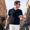 Camisa Polo Cuello en V Manga Corta Tejido de Punto para Hombre Cuello de Gaviota Estilo Británico de Negocios Europeo y Americano Verano Seda de Hielo Exportación Venta al por Mayor Transfronteriza