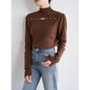 Otoño e invierno 2024 nuevo diseño sentido chica hot sexy suéter de medio cuello alto camiseta nicho tejido camisa básica top ins