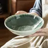 Cuenco Abierto Estilo Retro Cerámica Verde Torneada a Mano Al por Mayor Vajilla Tazón para el Hogar Tazón Redondo para Ensalada Tazón para Ramen Tazón para Sopa