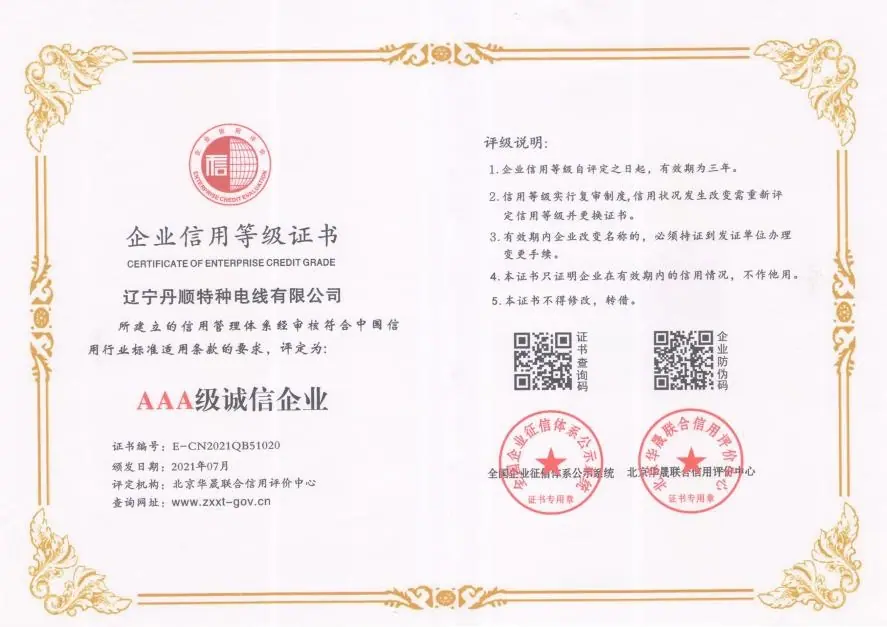 丹顺AAA级证书