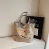 Bolsa Casual Grande Capacidade para Mulheres Verão Nova Bolsa de Lona com Desenho de Gato Bolsa Tote de Ombro para Estudantes Universitários