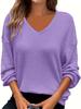 Primavera y Verano Europeo y Americano Transfronterizo Amazon Estación Independiente Nuevo Talla Grande Color Puro Cuello en V Pulóver Camiseta Casual