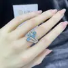 Anillo de Plata de Ley S925 de Moda Europea y Americana Transfronterizo Moissanita Azul de 2 Quilates Lujo Accesible de Nicho Anillo Personalizado Anillo de Boda