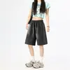 Shorts de Imitación Denim para Mujer, Corte Recto Holgado, Estilo Delgado de Verano, Pantalones de Longitud Media Estilo Hong Kong a la Moda, Pantalones de Cinco Puntos de Marca de Moda