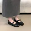 Primer Encuentro Temporada Cuadrado Retro Punta Camelia Planos Mary Jane Zapatos Primavera y Otoño Nuevo Estilo Correa de Lazo Zapatos de Una Sola Pieza Uso Bidireccional