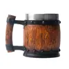 Taza de Cerveza de Barril de Madera de Resina Creativa y Personalizada de Gran Capacidad Transfronteriza, Barril de Vino de Madera de Imitación Hecho a Mano, Taza de Cerveza de Acero Inoxidable, Taza de Agua