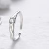 925 Sterling Silver Irregular Oco Casal Anel de Platina Anel de Zircão Simples Masculino e Feminino Anel Aberto Ins Mão Jóias