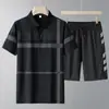 Conjunto Nuevo de Polo de Verano para Hombre Día del Padre Seda de Hielo Manga Corta Pantalón Largo Conjunto de Dos Piezas Ropa Deportiva Casual para Papá