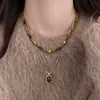 Cadena de Suéter Apilada de Doble Capa de Piedra Ojo de Tigre para Mujer Retro Nueva Popular Otoño e Invierno Collar Joyería de Nicho de Alta Gama