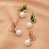Aretes de Mariposa de Cristal Degradado con Perla Diseño Nicho Lujo Ligero de Alta Gama 2025 Nuevos Aretes Explosivos de Celebridad de Internet para Mujer