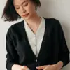 Ele~Cardigã de Tricô de Cashmere para Bebê Estilo Francês para Mulheres, Jaqueta com Decote V de Design Único, Suéter de Duas Peças Color-Blocking de Nicho