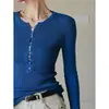 Suéter de malha JWUNIQE azul de manga comprida com colarinho semiaberto para mulheres, novo top slim fit para primavera e outono de 2026