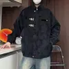 Chaqueta de Cuero Tie-Dye para Hombre y Mujer, Estilo Punk Americano, Otoño e Invierno, Acolchada y Engrosada, con Sentido de Diseño, Abrigo con Hebilla Metálica, de Moda