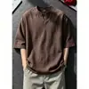 Camiseta masculina de verão fina e respirável na cor damasco, feita de Tencel com aparência de linho, estilo "old money", toque semelhante ao linho, secagem rápida, ombro normal, manga curta