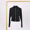 Jaqueta Lulu Df Curta com Gola Alta e Etiqueta, Em Estoque Entrega Direta, Jaqueta Elástica com Zíper Dourado, Roupa para Fitness e Yoga