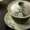 Gaiwan de Cerâmica com Margaridas Pintadas à Mão por Miyan Xiaoqinggan, Gaiwan Grande para Uso Doméstico, Conjunto Vintage de Chá Kung Fu, Tigela de Chá