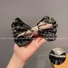 Diadema de Lazo Floral Blanco y Negro Estilo Coreano Lujo Ligero Cuerda para el Cabello de Mujer Pinza Elástica para Cola de Caballo Pinza de Resorte Accesorio para el Cabello