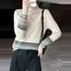 Suéter de punto de lana pura para mujer con cuello medio abierto abotonado, engrosado, nuevo estilo de otoño e invierno, patrón Fair Isle, manga larga, moderno y a la moda