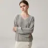Camisa Base de Tricô Jacquard Torcido, Suéter Casual Solto Simples, Novo Estilo de Outono, Suéter de Cashmere com Gola V Totalmente Torcido para Mulheres