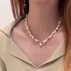 Collar Colgante de Perla de Agua Dulce en Forma de Arroz Cruzada y Alternada con Estrella de Ocho Puntas, Accesorio para Mujer, Gargantilla de Diseño Elegante y Único