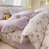 Conjunto de Gaze Franzida tipo Nuvem de Quatro Peças Rosa-tons Flor de Rosa Roxo Claro Estilo Pastoral Suave Roupa de Cama para Quarto de Meninas Pode ser Enviado por Dropshipping