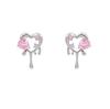 Brincos de Pino Tendência Primavera 2022 Zircônia Rosa Micro-Cravejada Coração Prata Lava Agulha Design de Nicho Estilo Metal Brincos de Pino para Mulheres