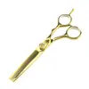Tijeras de Peluquería Color Dorado, Tijeras para Cortar el Cabello, Tijeras Planas, Tijeras Entresacadoras, Peluquero de Salón de Peluquería