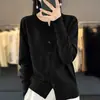 Nuevo cárdigan de punto 2026, chaqueta corta para mujer, ligera, simple, versátil, corte holgado, casual, cuello redondo, prenda exterior, manga larga