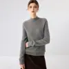 Suéter feminino de cashmere com gola alta parcial, novo para outono e inverno, cor sólida, malha justa, camisa base, suéter de cashmere de manga longa