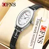 Reloj Oufani para Mujer, Reloj de Cuarzo Compacto Ovalado con Esfera de Nácar, Reloj de Pulsera Vintage Impermeable con Correa de Cuero, Venta al por Mayor y Dropshipping