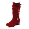 Nuevas Botas de Gamuza Holgadas con Hebilla y Tachuelas, Botas Estrechas de Media Caña, Botas de Tacón Medio Grueso, Tallas 30-50, Botas de Exportación