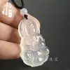 Pingente de Ágata Calcedônia Gelo Branco Natural Guanyin Colar Estilo Casal Jade Branco Estilo Chinês Pingente de Jade Bodhisattva Transmissão ao Vivo